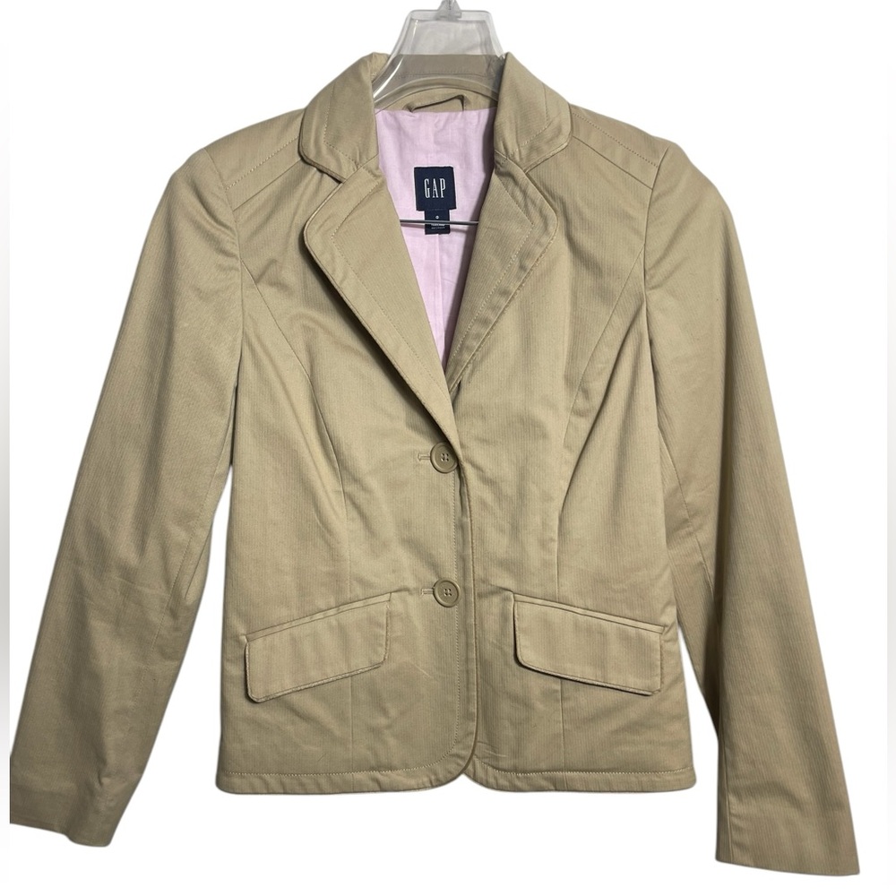 Gap blazer size 0 women’s beige & pink stretch jacket‎ blazer PERFECT 🩷